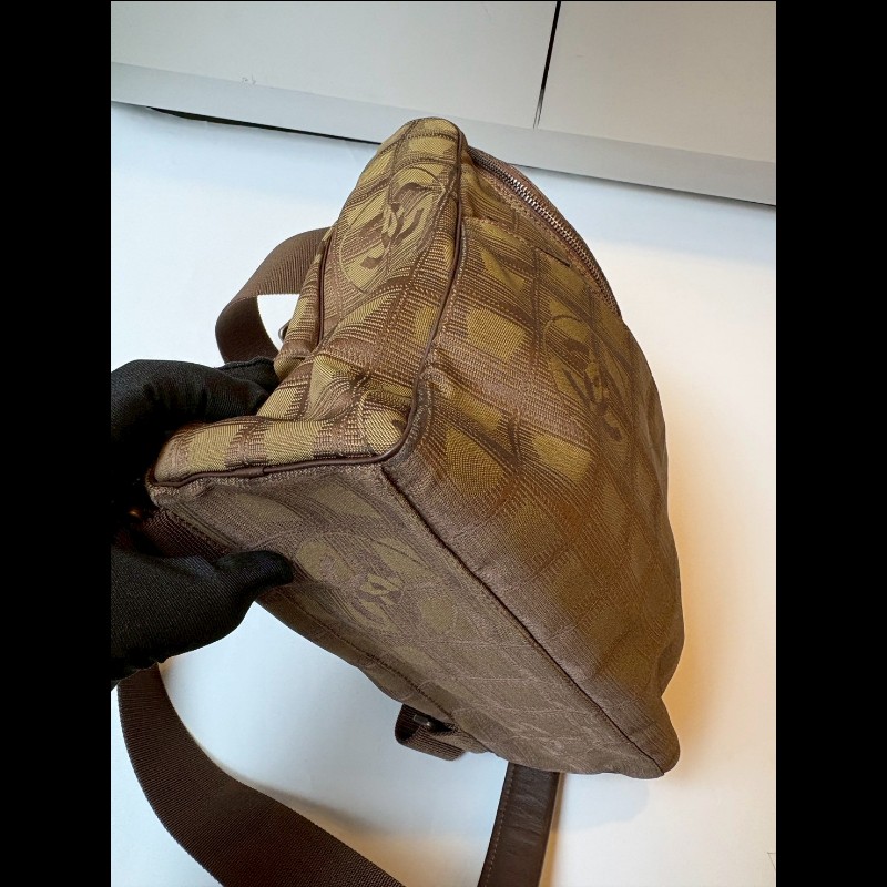 Chanel 軍綠緹花布斜背/後背包-16