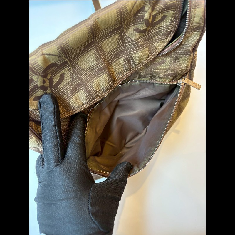 Chanel 軍綠緹花布斜背/後背包-17