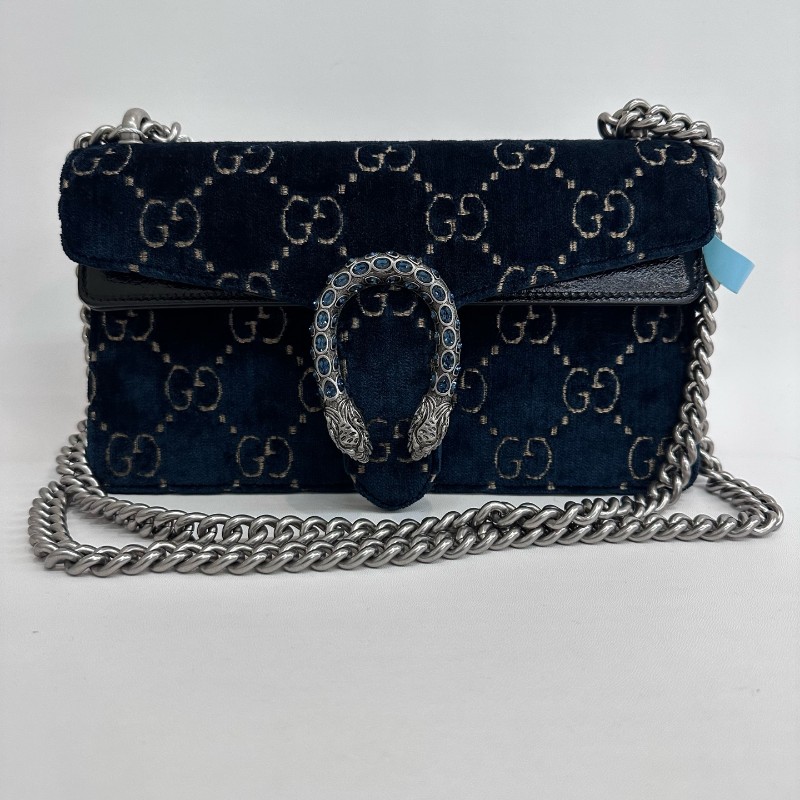 Gucci/古馳絲絨鑽扣酒神中號鏈條包底長25-0