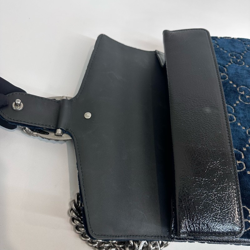 Gucci/古馳絲絨鑽扣酒神中號鏈條包底長25-6