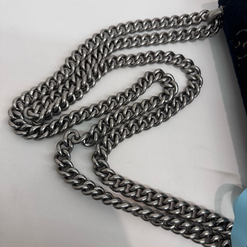 Gucci/古馳絲絨鑽扣酒神中號鏈條包底長25-8