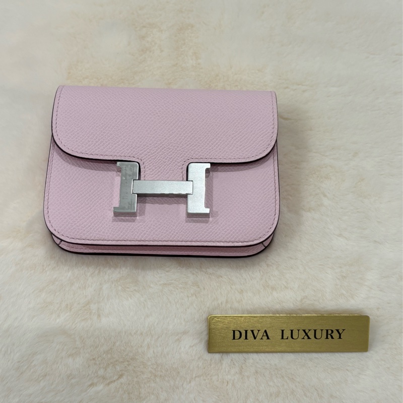 HERMES Constance Slim 淡粉銀扣  全新-0