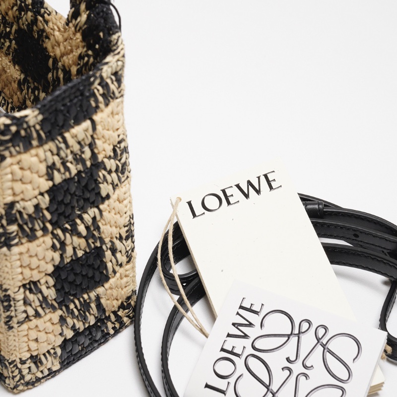 LOEWE 草編籃子 迷你托特包(附背帶)-9