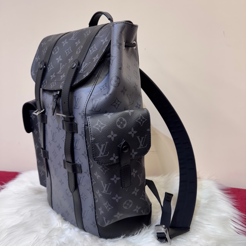LV Christopher MM 黑灰老花雙口袋後背包 晶片款 離櫃品-3