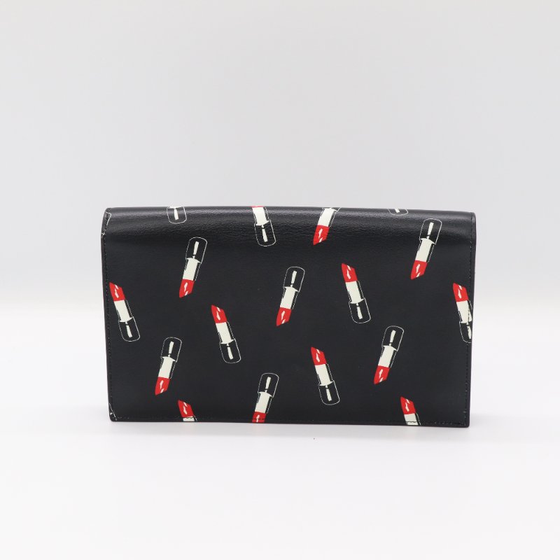 Saint Laurent 聖羅蘭 黑色牛皮 💄口紅印花 手拿包 復古風(可以自己加鏈條改造斜挎包)-1