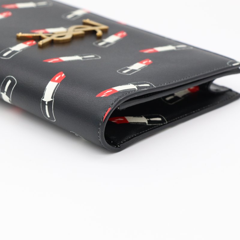 Saint Laurent 聖羅蘭 黑色牛皮 💄口紅印花 手拿包 復古風(可以自己加鏈條改造斜挎包)-4