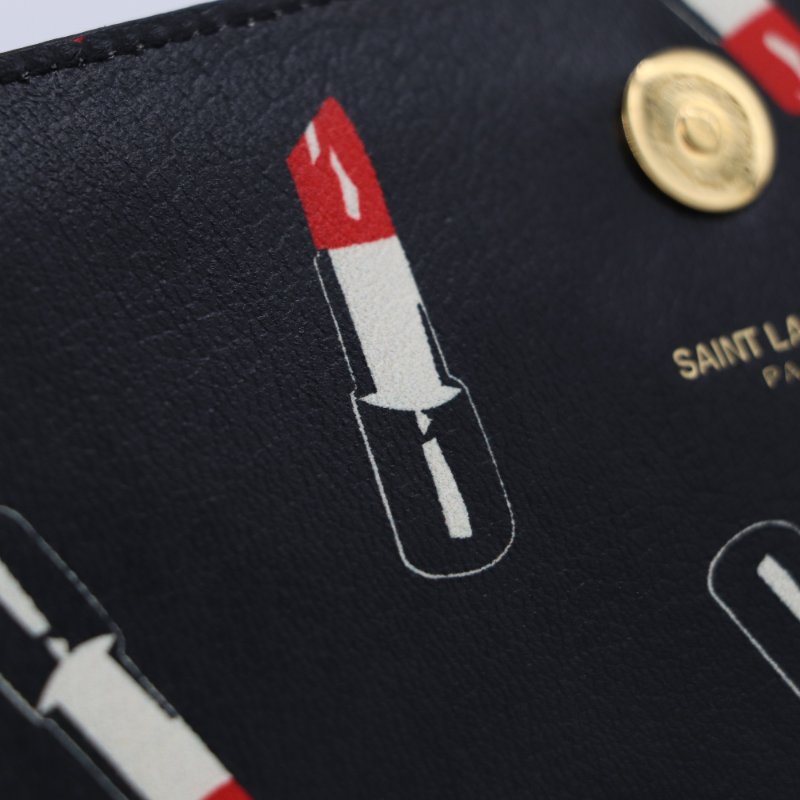 Saint Laurent 聖羅蘭 黑色牛皮 💄口紅印花 手拿包 復古風(可以自己加鏈條改造斜挎包)-6