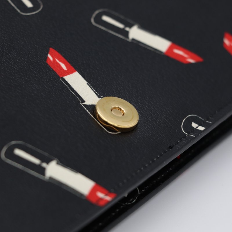 Saint Laurent 聖羅蘭 黑色牛皮 💄口紅印花 手拿包 復古風(可以自己加鏈條改造斜挎包)-7