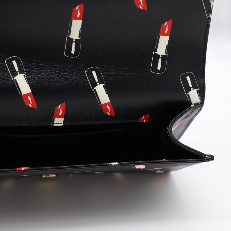 Saint Laurent 聖羅蘭 黑色牛皮 💄口紅印花 手拿包 復古風(可以自己加鏈條改造斜挎包)-9