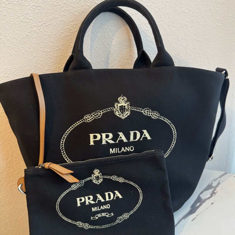 prada黑色單寧步手提兩用包-1