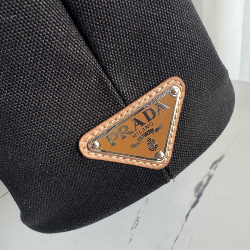prada黑色單寧步手提兩用包-6