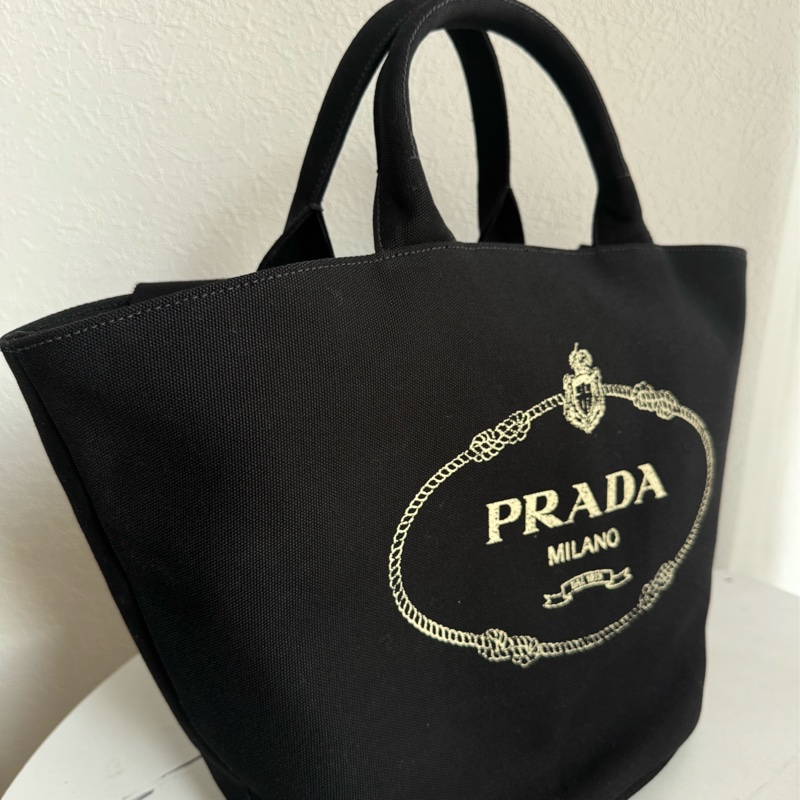 prada黑色單寧步手提兩用包-8