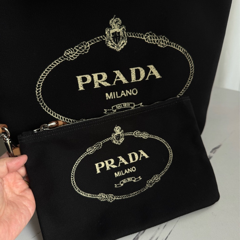 prada黑色單寧步手提兩用包-9