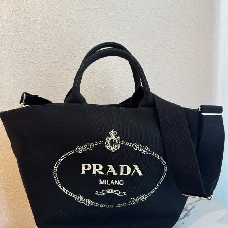 prada黑色單寧步手提兩用包-10