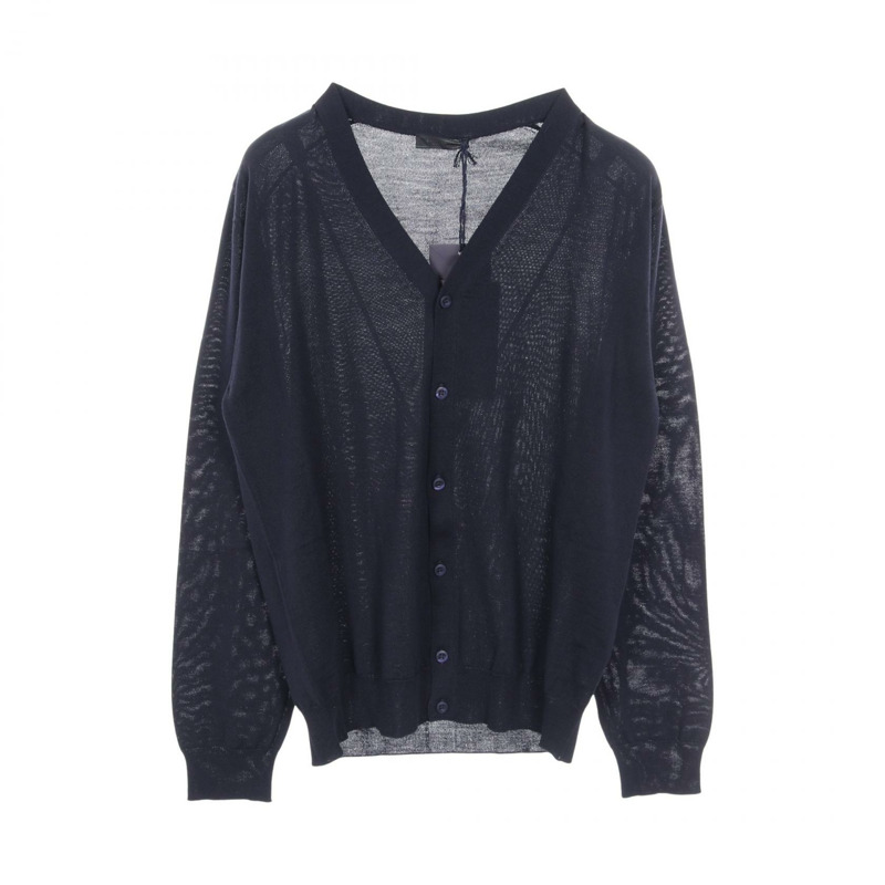 PRADA 男款長袖針織開襟衫，羊毛材質，海軍藍，46號-0