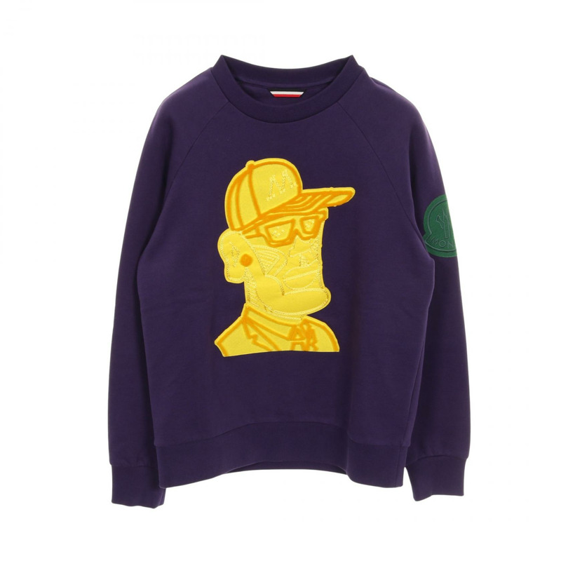 MONCLER 男款長袖衛衣，純棉材質，紫色/黃色，二手，S碼。-0