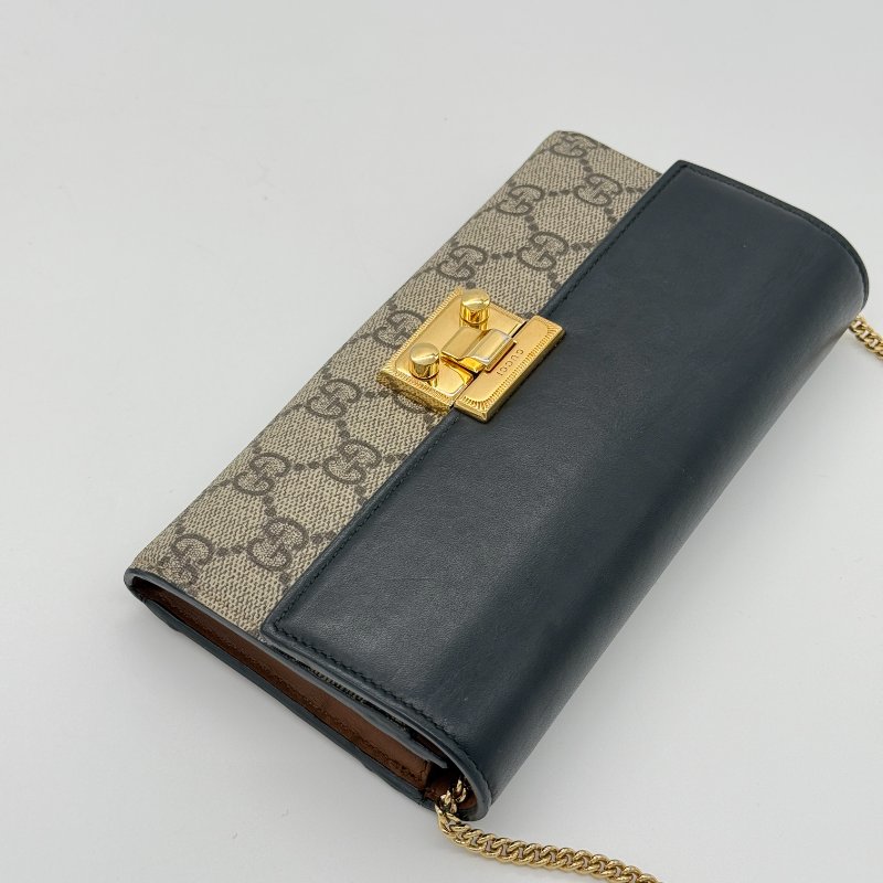 Gucci 古馳 Padlock 黑色牛皮 經典花紋 鏈條錢包 斜挎包 單肩包 多卡位 鈔票位（鏈條可以拆卸）-2