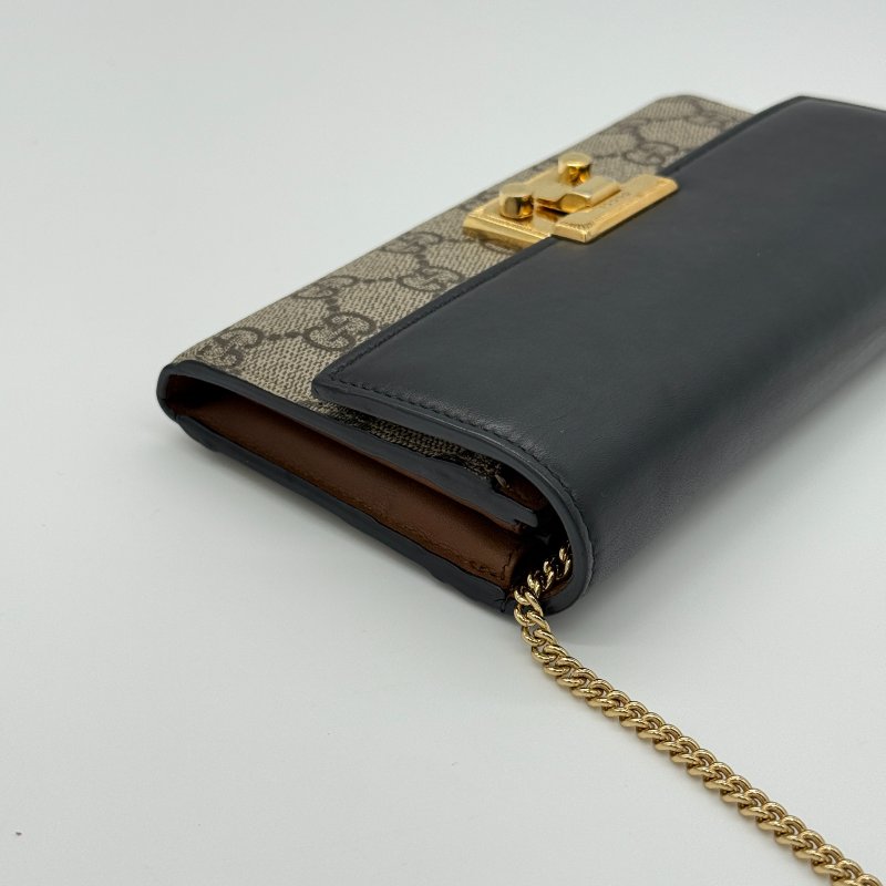 Gucci 古馳 Padlock 黑色牛皮 經典花紋 鏈條錢包 斜挎包 單肩包 多卡位 鈔票位（鏈條可以拆卸）-3