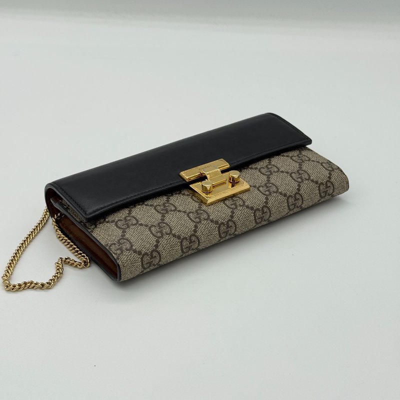 Gucci 古馳 Padlock 黑色牛皮 經典花紋 鏈條錢包 斜挎包 單肩包 多卡位 鈔票位（鏈條可以拆卸）-5