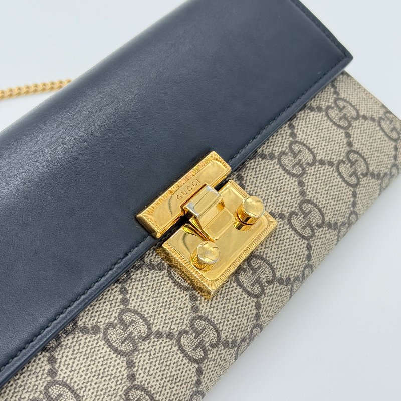 Gucci 古馳 Padlock 黑色牛皮 經典花紋 鏈條錢包 斜挎包 單肩包 多卡位 鈔票位（鏈條可以拆卸）-6