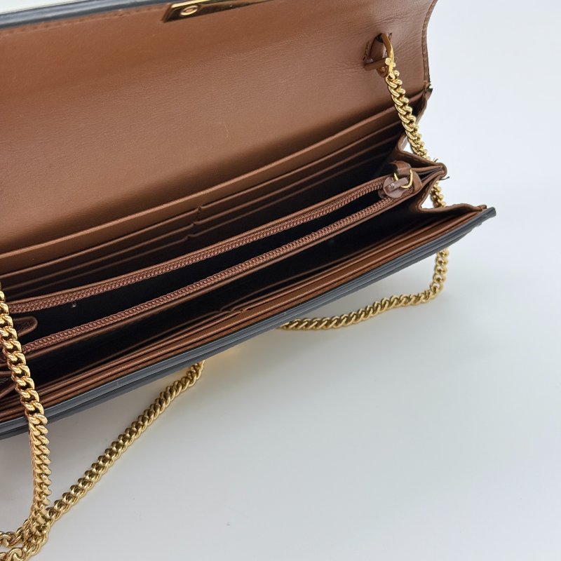 Gucci 古馳 Padlock 黑色牛皮 經典花紋 鏈條錢包 斜挎包 單肩包 多卡位 鈔票位（鏈條可以拆卸）-7