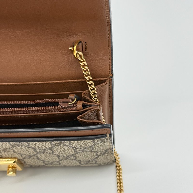 Gucci 古馳 Padlock 黑色牛皮 經典花紋 鏈條錢包 斜挎包 單肩包 多卡位 鈔票位（鏈條可以拆卸）-8