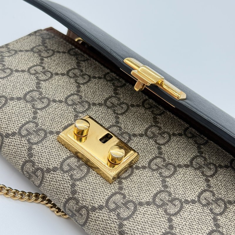 Gucci 古馳 Padlock 黑色牛皮 經典花紋 鏈條錢包 斜挎包 單肩包 多卡位 鈔票位（鏈條可以拆卸）-11