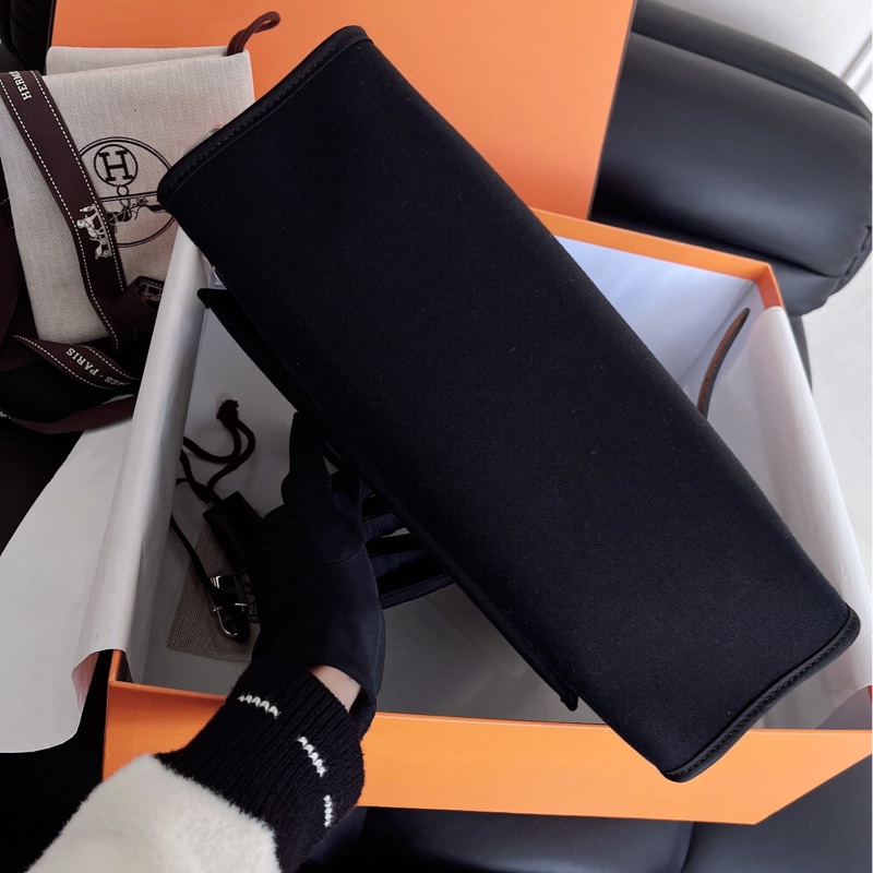 【近新閒置品】Hermes愛馬仕herbag31黑銀扣拼烏木色外縫手提單件斜挎包T刻-4