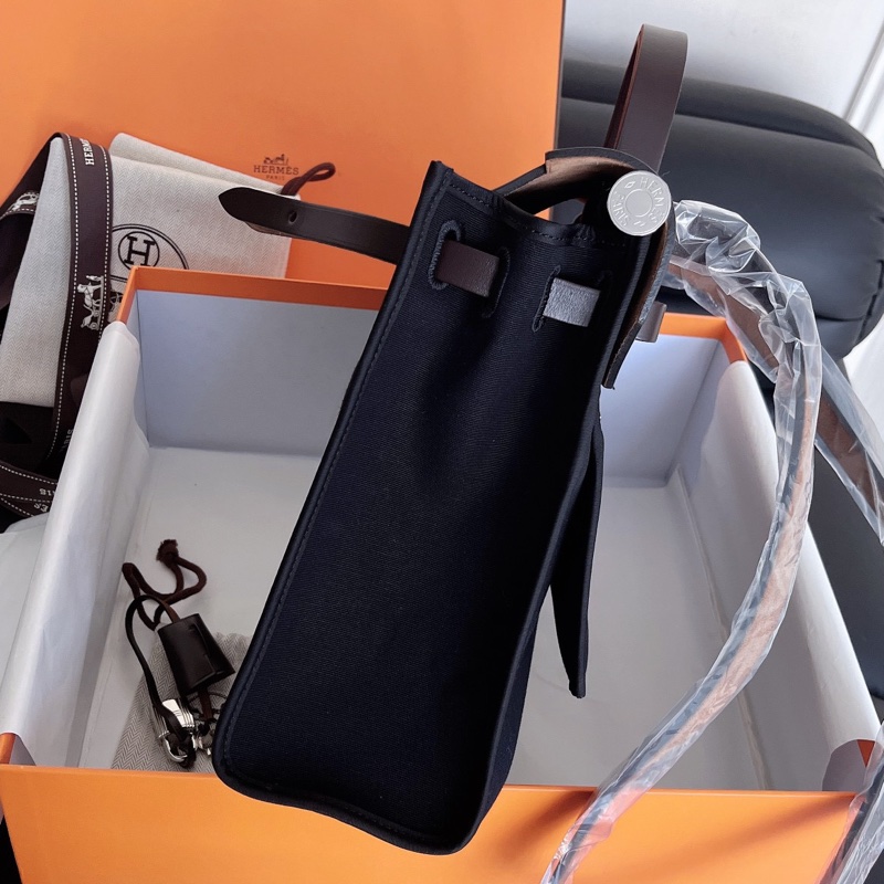 【近新閒置品】Hermes愛馬仕herbag31黑銀扣拼烏木色外縫手提單件斜挎包T刻-5
