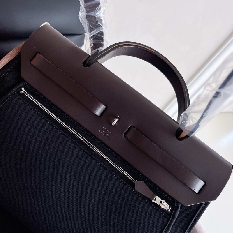 【近新閒置品】Hermes愛馬仕herbag31黑銀扣拼烏木色外縫手提單件斜挎包T刻-9