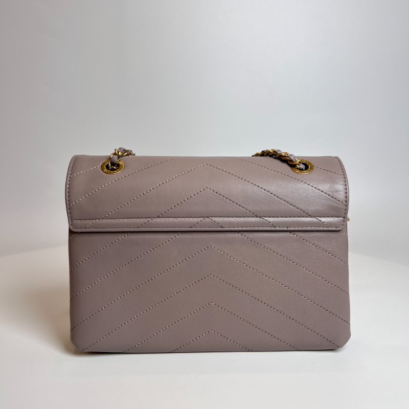 CHANEL 25開 紫灰金鍊牛皮信封包-1