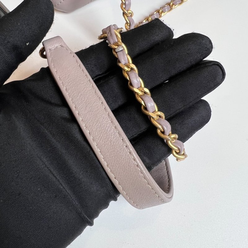 CHANEL 25開 紫灰金鍊牛皮信封包-10
