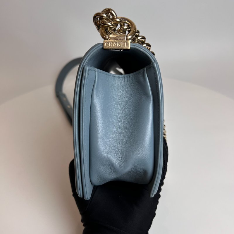 CHANEL 27開 灰藍羊皮淡金扣BOY25-2