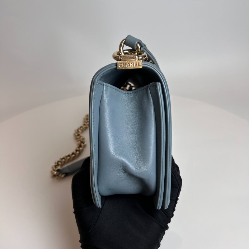 CHANEL 27開 灰藍羊皮淡金扣BOY25-3