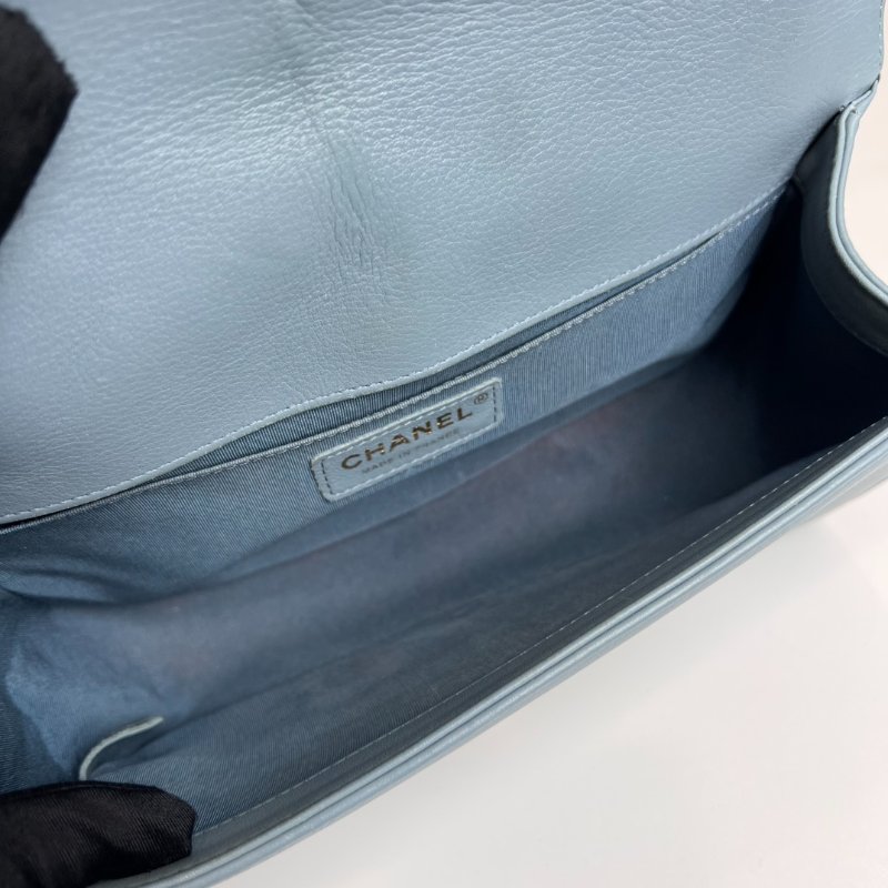 CHANEL 27開 灰藍羊皮淡金扣BOY25-6