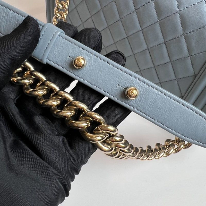 CHANEL 27開 灰藍羊皮淡金扣BOY25-7