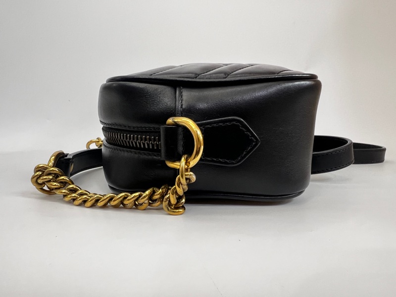 Gucci 黑牛皮山型紋霧金釦Marmont Mini 斜背包-3