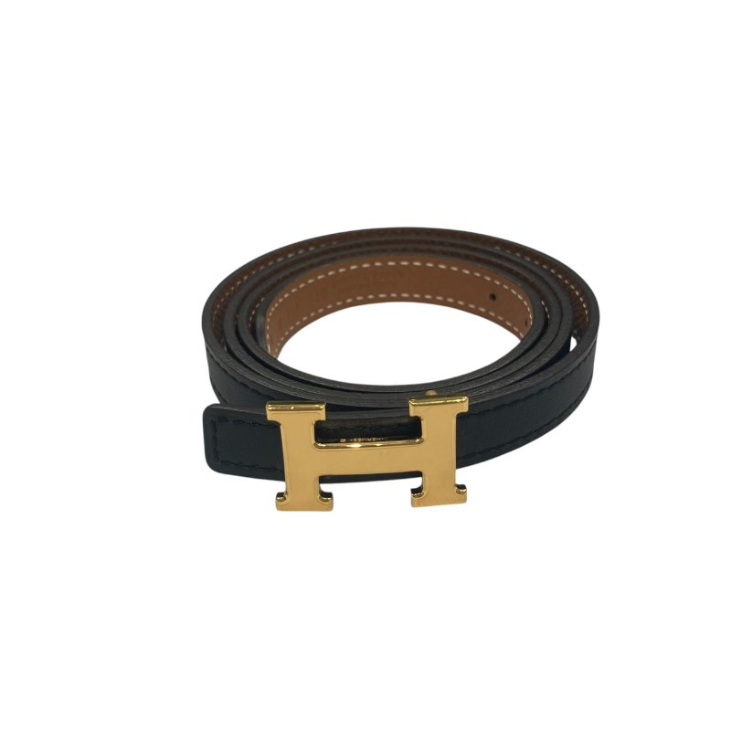 HERMES 愛馬仕 H BELT 75CM 皮革 黑色 棕色 雙色 金釦-0