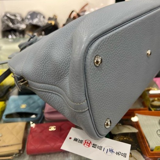 東區正精品㊣HERMES Bolide 31cm 愛馬仕灰藍色全皮銀釦拉鍊柏麗包手提包肩背包兩用包 方塊Q刻 RZ5770-5
