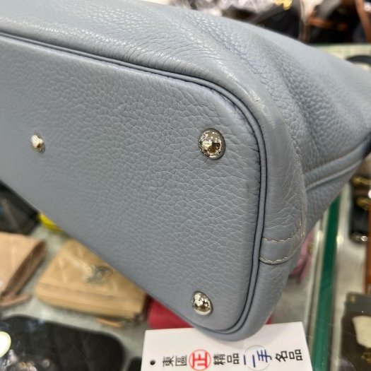 東區正精品㊣HERMES Bolide 31cm 愛馬仕灰藍色全皮銀釦拉鍊柏麗包手提包肩背包兩用包 方塊Q刻 RZ5770-6