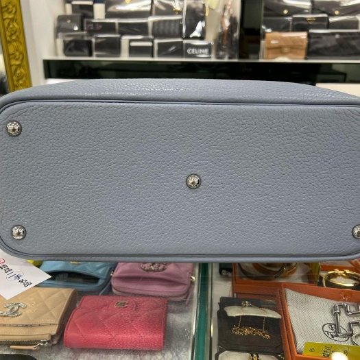 東區正精品㊣HERMES Bolide 31cm 愛馬仕灰藍色全皮銀釦拉鍊柏麗包手提包肩背包兩用包 方塊Q刻 RZ5770-7