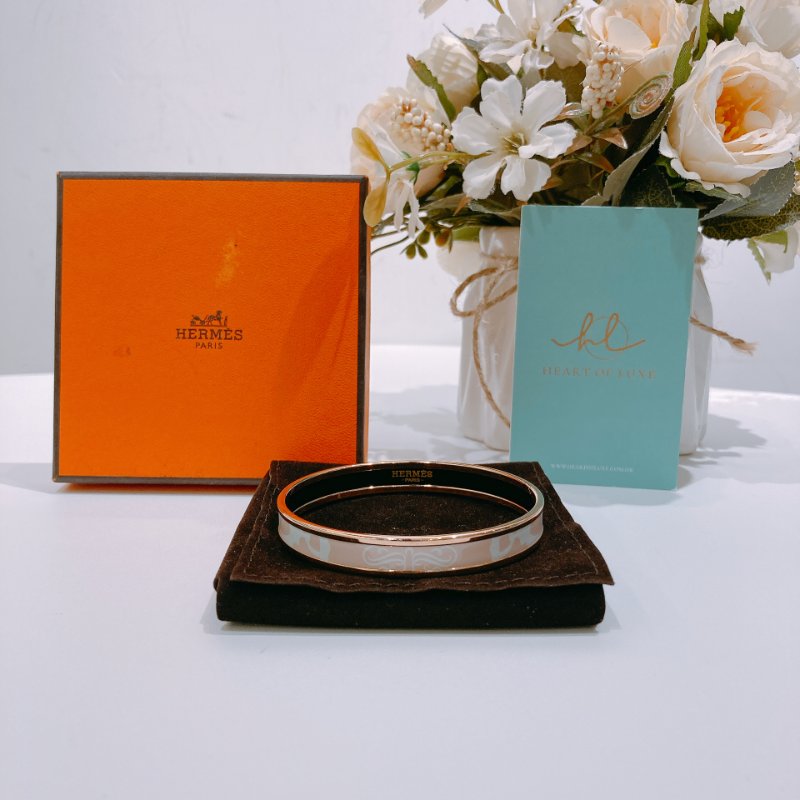 TW4520 Hermes 愛馬仕 套入式手鐲 粉白玫瑰金 Brides De Gala Enamel Bracelet 65 Size Pink/White x RGHW-0