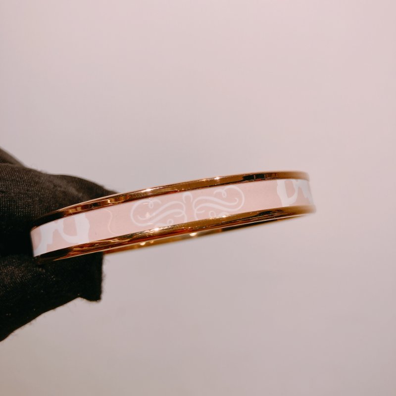 TW4520 Hermes 愛馬仕 套入式手鐲 粉白玫瑰金 Brides De Gala Enamel Bracelet 65 Size Pink/White x RGHW-1