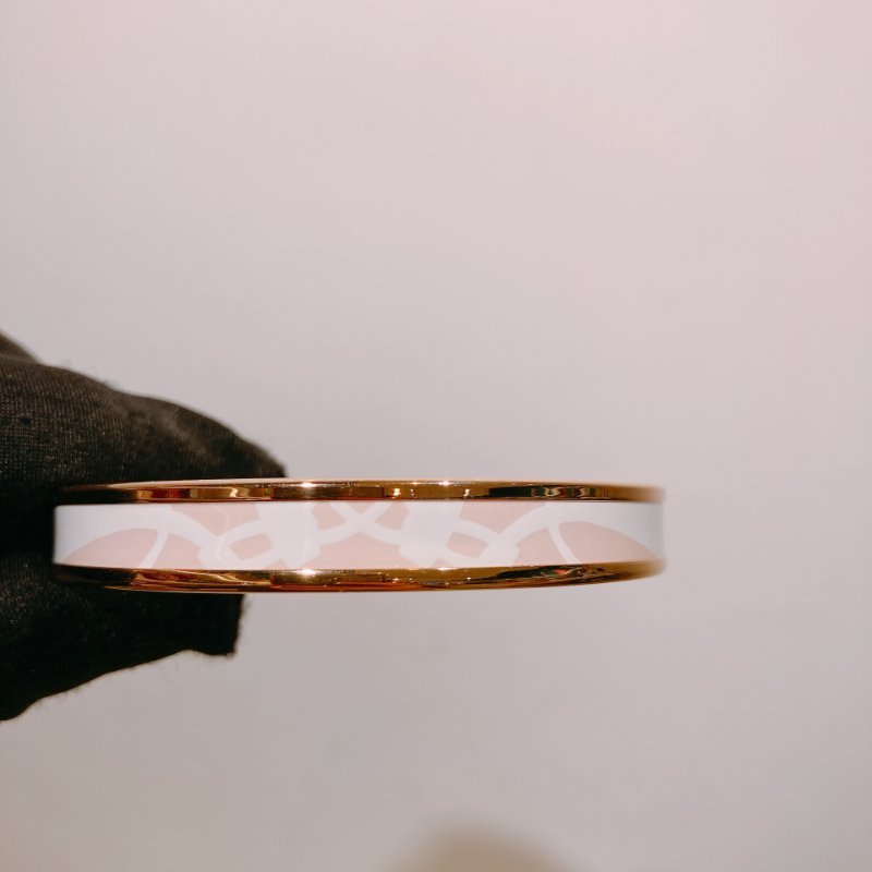 TW4520 Hermes 愛馬仕 套入式手鐲 粉白玫瑰金 Brides De Gala Enamel Bracelet 65 Size Pink/White x RGHW-3