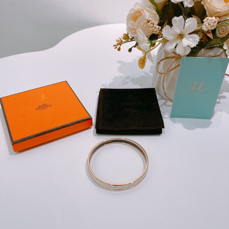 TW4520 Hermes 愛馬仕 套入式手鐲 粉白玫瑰金 Brides De Gala Enamel Bracelet 65 Size Pink/White x RGHW-9