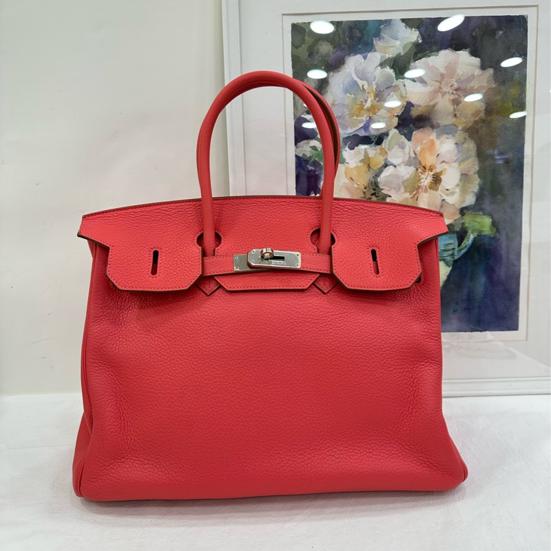 Hermes 愛馬仕birkin35 芍藥粉 齋普爾紅，togo皮 框P刻字，銀扣，包型板正-1