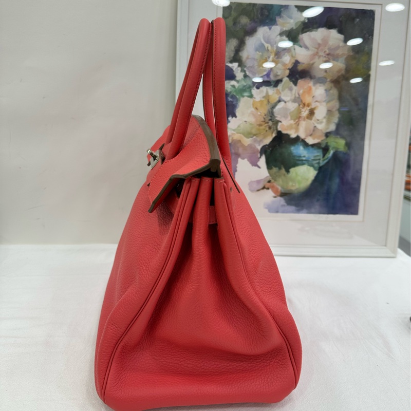 Hermes 愛馬仕birkin35 芍藥粉 齋普爾紅，togo皮 框P刻字，銀扣，包型板正-3