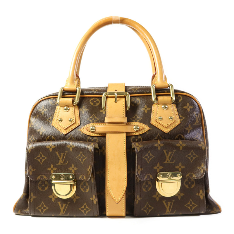 LOUIS VUITTON Monogram Manhattan GM金扣手挽袋棕色-0