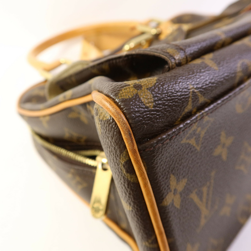 LOUIS VUITTON Monogram Manhattan GM金扣手挽袋棕色-13