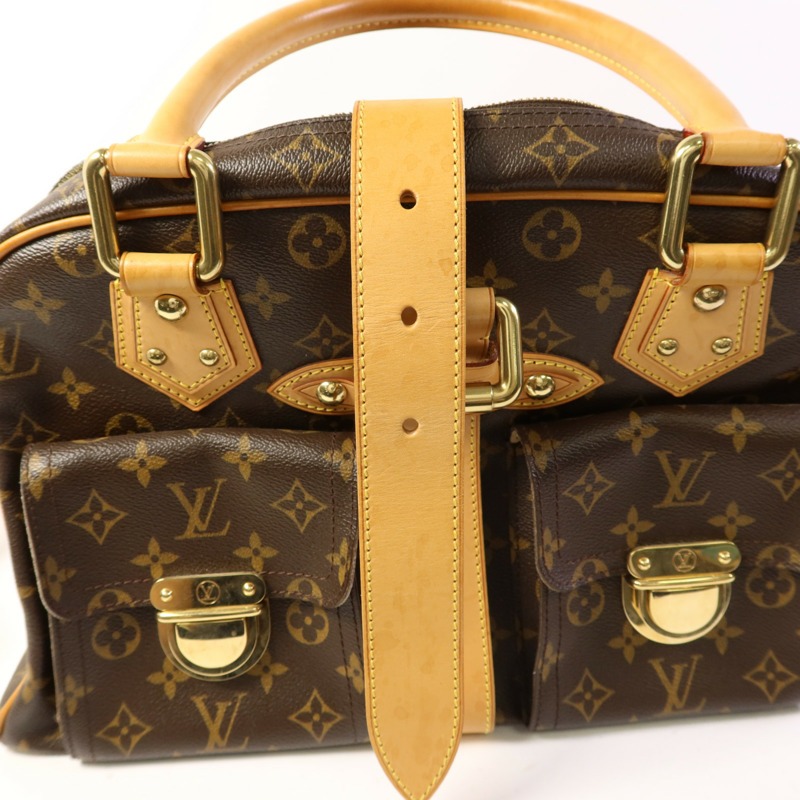 LOUIS VUITTON Monogram Manhattan GM金扣手挽袋棕色-20